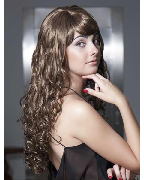 Great Curly Brown With Bangs Fantastic Wigs