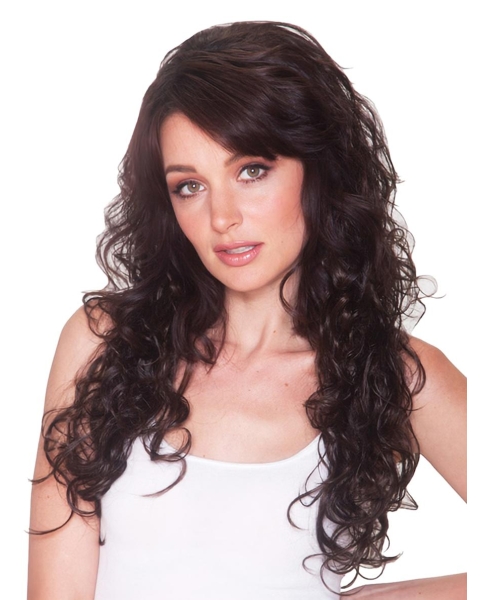 New Brown Curly Long Human Hair Wigs & Half Wigs