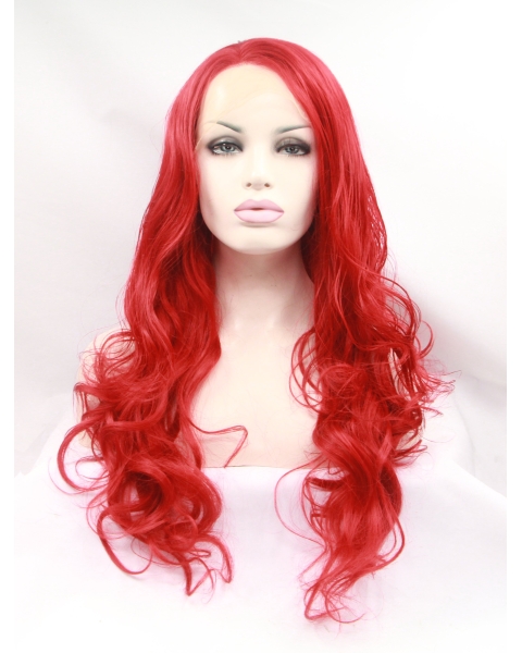 21" Curly Red Without Bangs Synthetic Lace Front Long Wigs