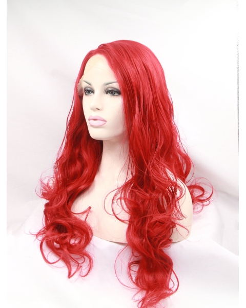 21" Curly Red Without Bangs Synthetic Lace Front Long Wigs