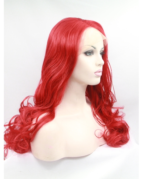 21" Curly Red Without Bangs Synthetic Lace Front Long Wigs