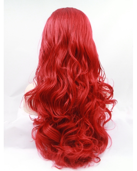 21" Curly Red Without Bangs Synthetic Lace Front Long Wigs