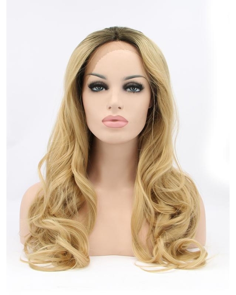 17" Curly Blonde Layered Synthetic Lace Front Long Wigs