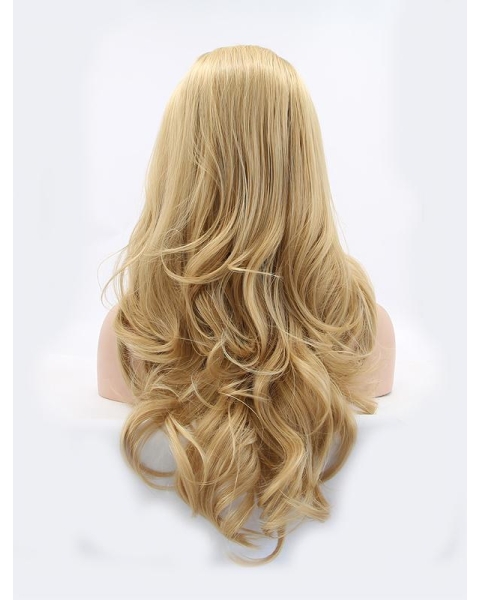 17" Curly Blonde Layered Synthetic Lace Front Long Wigs