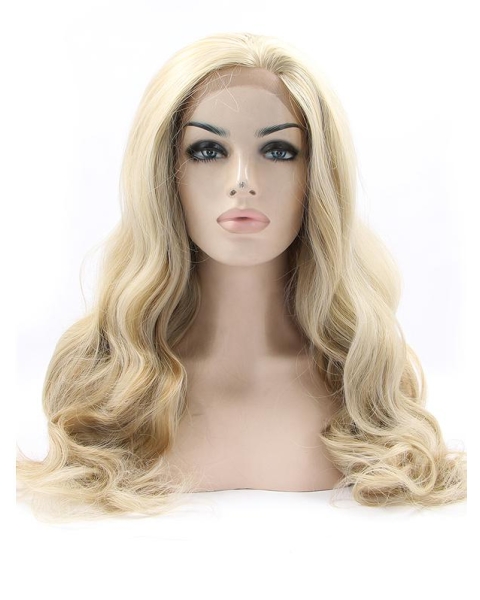 19" Curly Ombre/2 Tone Without Bangs Synthetic Lace Front Long Wigs