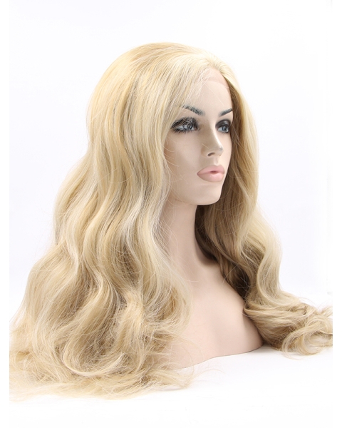 19" Curly Ombre/2 Tone Without Bangs Synthetic Lace Front Long Wigs