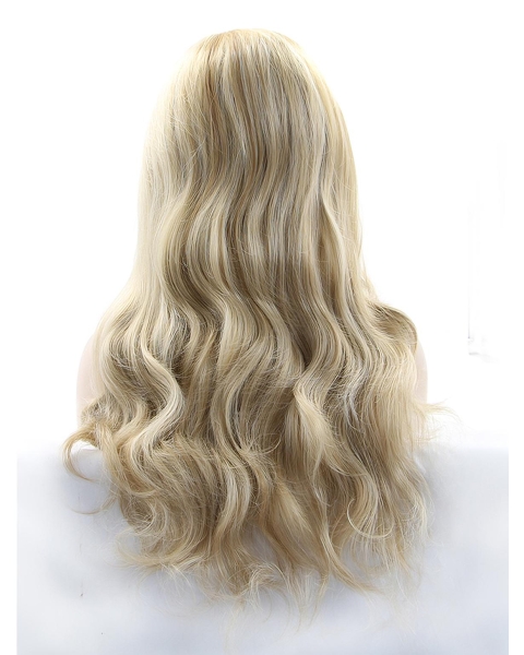 19" Curly Ombre/2 Tone Without Bangs Synthetic Lace Front Long Wigs