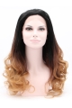 23" Curly Ombre/2 Tone Without Bangs Synthetic Lace Front Long Wigs