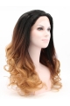 23" Curly Ombre/2 Tone Without Bangs Synthetic Lace Front Long Wigs