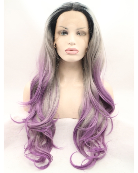 Layered Ombre/2 Tone 28" Curly Long Lace Front Synthetic Wigs