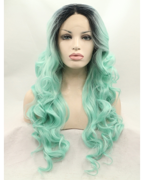 Without Bangs Ombre/2 Tone 26" Curly Long Lace Front Synthetic Wigs