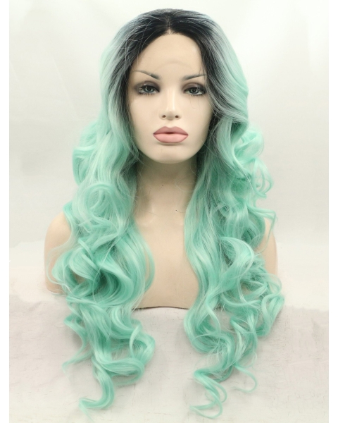 Without Bangs Ombre/2 Tone 26" Curly Long Lace Front Synthetic Wigs