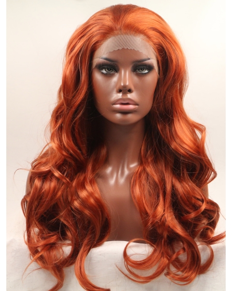 Without Bangs Orange 20" Curly Long Lace Front Synthetic Wigs