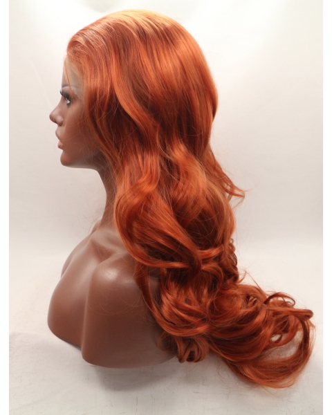 Without Bangs Orange 20" Curly Long Lace Front Synthetic Wigs