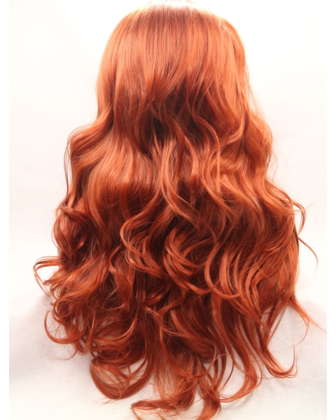 Without Bangs Orange 20" Curly Long Lace Front Synthetic Wigs