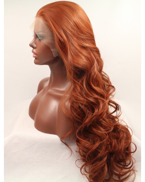 Without Bangs Orange 27" Curly Long Lace Front Synthetic Wigs