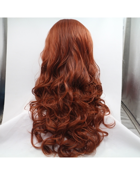 Without Bangs Orange 27" Curly Long Lace Front Synthetic Wigs