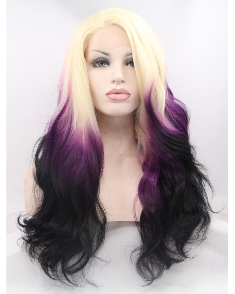 Synthetic Ombre/2 Tone 26" Curly Lace Front Without Bangs Long Wigs