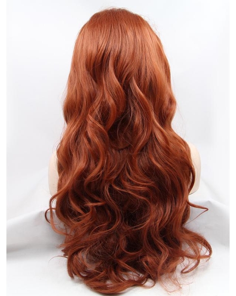 Synthetic Auburn 26" Curly Lace Front Without Bangs Long Wigs