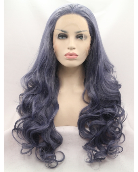 Synthetic Lace Front 28" Curly Ombre/2 Tone Without Bangs Long Wigs