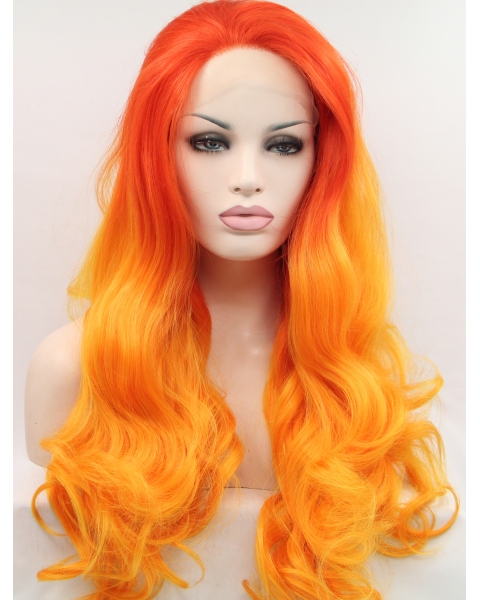 Synthetic Lace Front  Curly Ombre/2 Tone Without Bangs Long Women Wigs