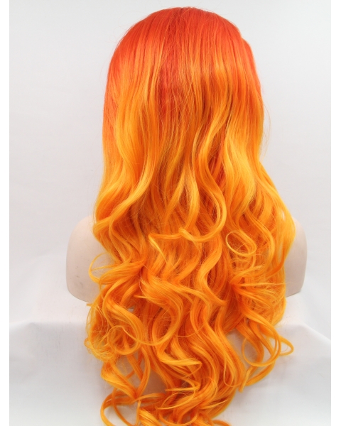 Synthetic Lace Front  Curly Ombre/2 Tone Without Bangs Long Women Wigs