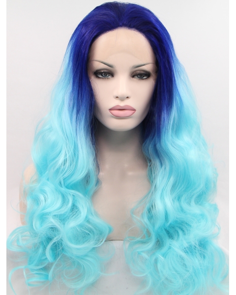 Synthetic Lace Front \Curly Ombre/2 Tone Layered Long Women Wigs