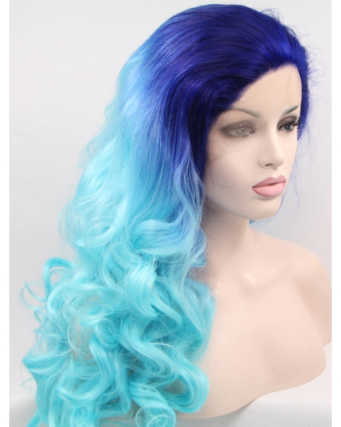 Synthetic Lace Front \Curly Ombre/2 Tone Layered Long Women Wigs