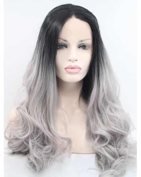 Synthetic Lace Front  Curly Ombre/2 Tone Without Bangs Long Women Wigs