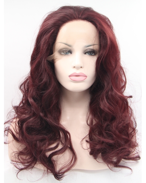 Synthetic Lace Front Curly Auburn Without Bangs Long  Women Wigs