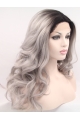 Curly Grey Without Bangs Synthetic Shoulder Length Lace Front Synthetic Women Wigs