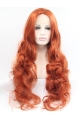 Curly Copper Without Bangs Synthetic Long Lace Front Women Wigs