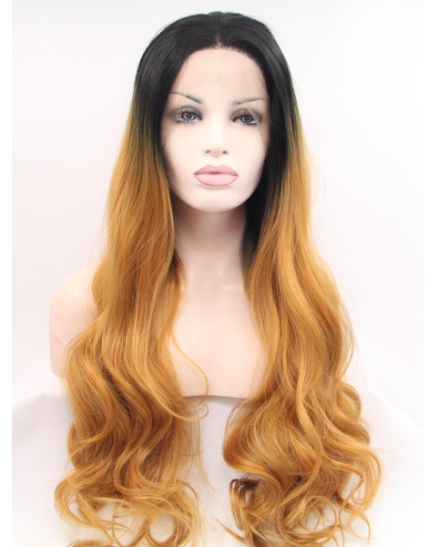  Curly Ombre/2 Tone Without Bangs Synthetic Long Lace Front Women Wigs