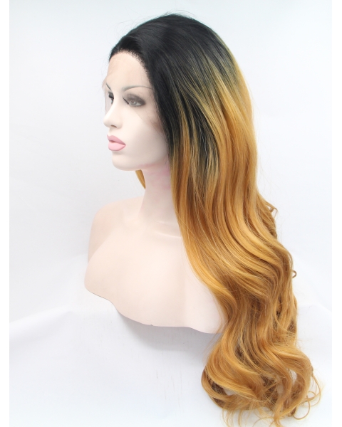  Curly Ombre/2 Tone Without Bangs Synthetic Long Lace Front Women Wigs