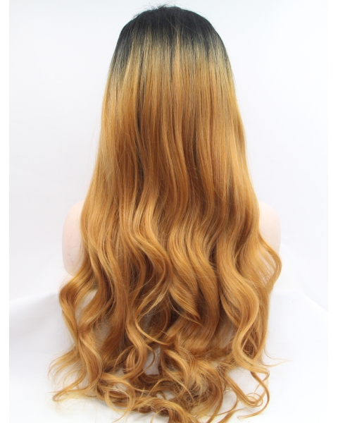  Curly Ombre/2 Tone Without Bangs Synthetic Long Lace Front Women Wigs