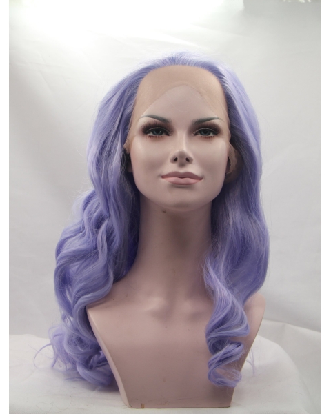 Curly Purple Without Bangs Synthetic Long Lace Front Women Wigs