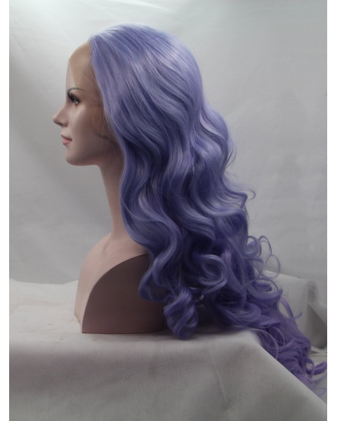 Curly Purple Without Bangs Synthetic Long Lace Front Women Wigs