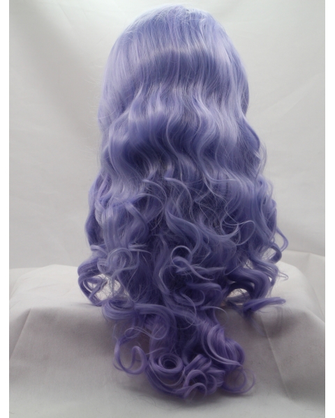 Curly Purple Without Bangs Synthetic Long Lace Front Women Wigs