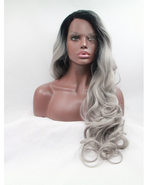  Curly Layered Ombre/2 Tone Long Lace Front Synthetic Women Wigs