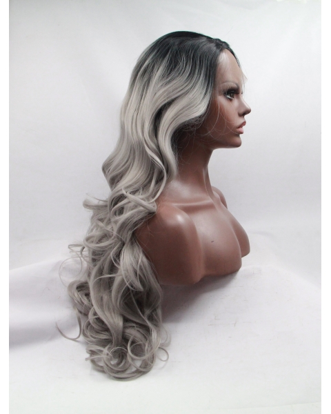  Curly Layered Ombre/2 Tone Long Lace Front Synthetic Women Wigs