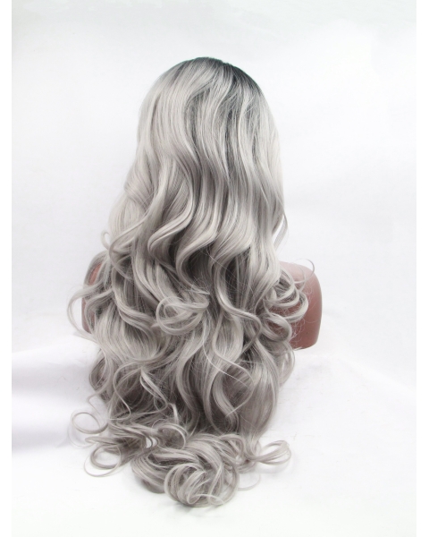  Curly Layered Ombre/2 Tone Long Lace Front Synthetic Women Wigs