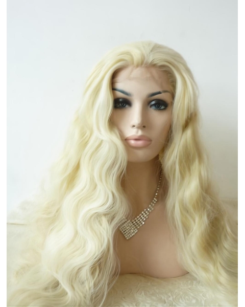 Curly Without Bangs  Blonde Long Lace Front Synthetic Women Wigs