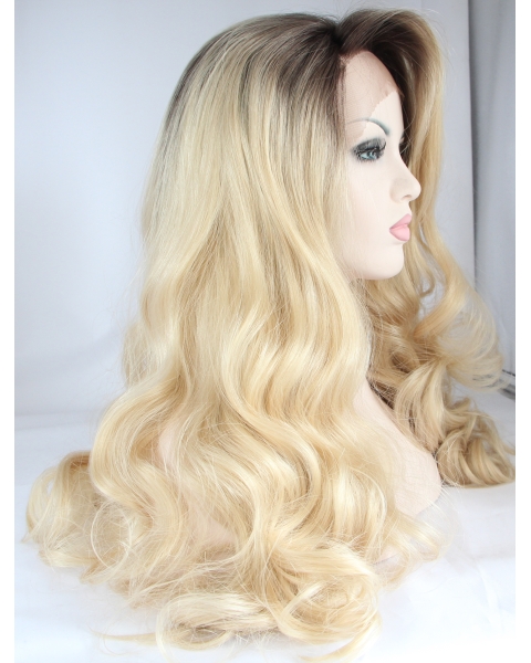  Curly Synthetic Blonde Without Bangs Lace Front Long Women Wigs