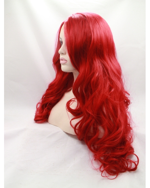  Curly Synthetic Red Without Bangs Long Lace Front Women Wigs