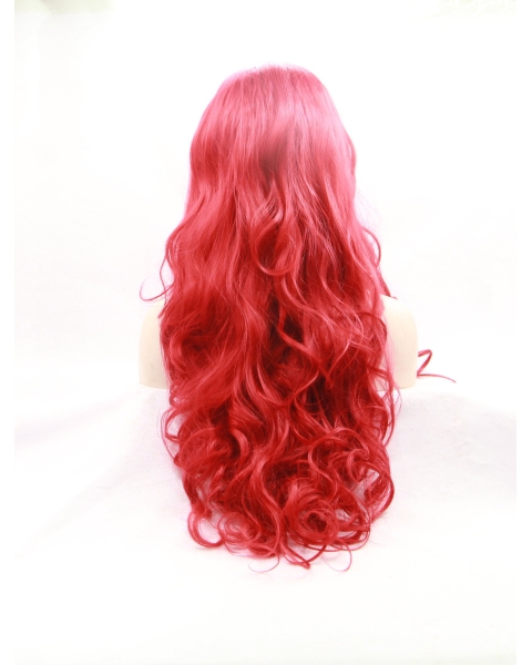  Curly Synthetic Red Without Bangs Long Lace Front Women Wigs