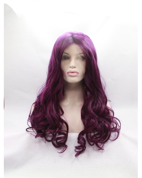  Curly Synthetic Purple Without Bangs Long Lace Front Women Wigs