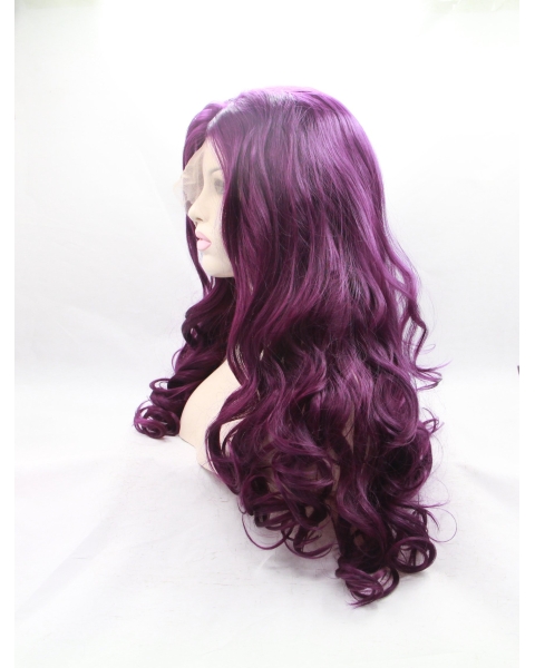  Curly Synthetic Purple Without Bangs Long Lace Front Women Wigs