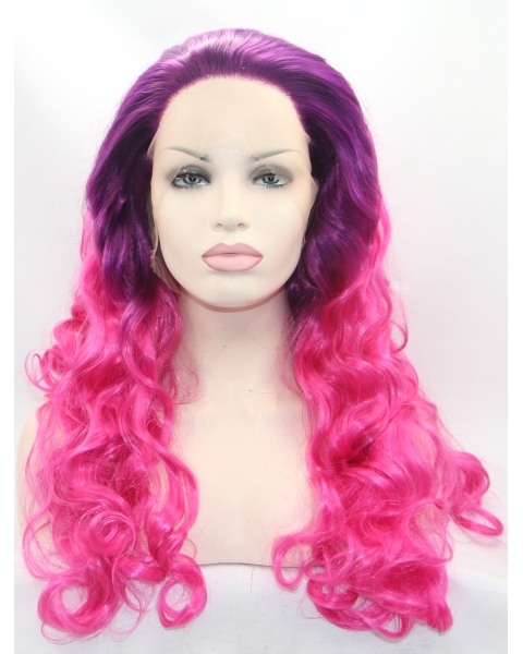 Curly Synthetic Ombre/2 Tone Without Bangs Lace Front Long Women Wigs