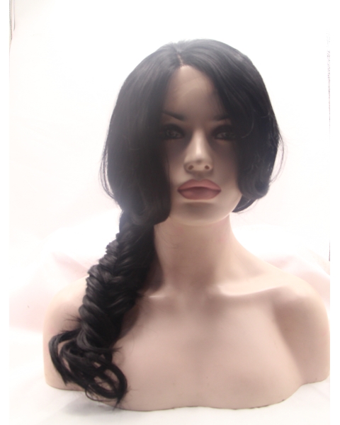 Curly Synthetic Black Without Bangs Long Lace Front Women Wigs