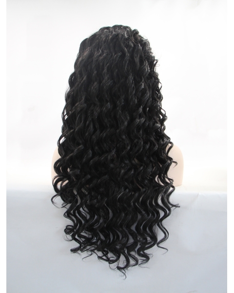 Without Bangs Black  Curly Long Lace Front Synthetic Women Wigs